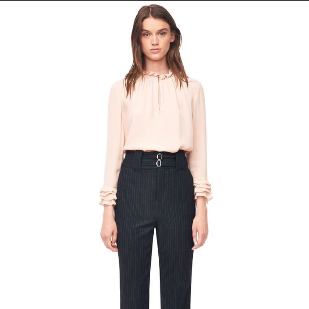 Rebecca Taylor Blush Pink Ruffle Neck Long Sleeve Blouse